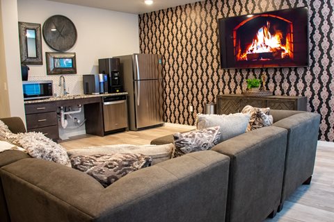 Common Room with Couch, Fridge and TV