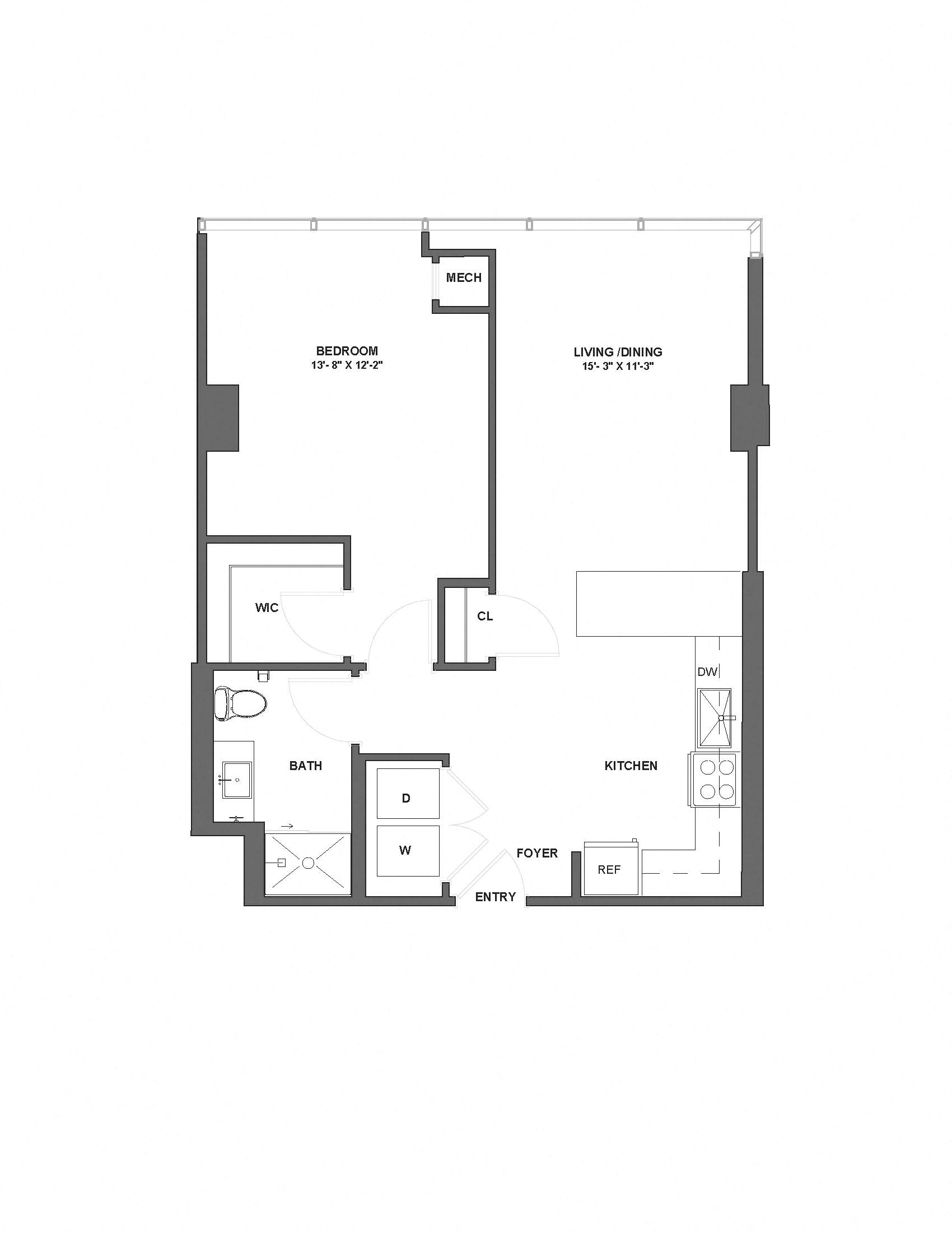 Floorplan image of apartment 26H