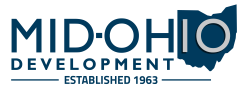 The image is a logo for Mid-Ohio Development, established in 1961.
