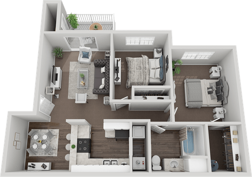 2 Bed 1 Bath Floor Plan at Peaks at Falls Park Apartments