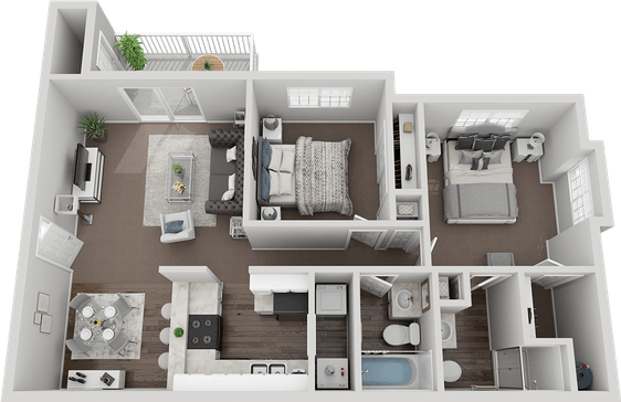 2 Bed 2 Bath Floor Plan at Peaks at Falls Park Apartments