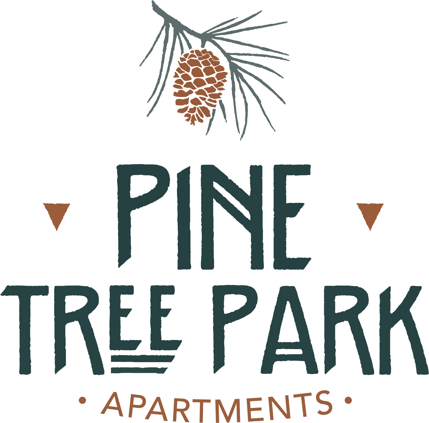 a green background with the words pine tree park with a pine cone in the middle