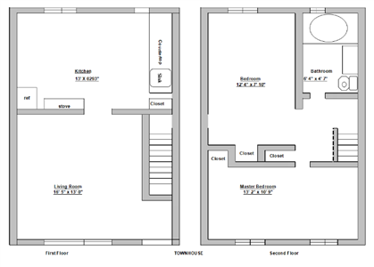 2 bedroom1 bath townhome floorplan