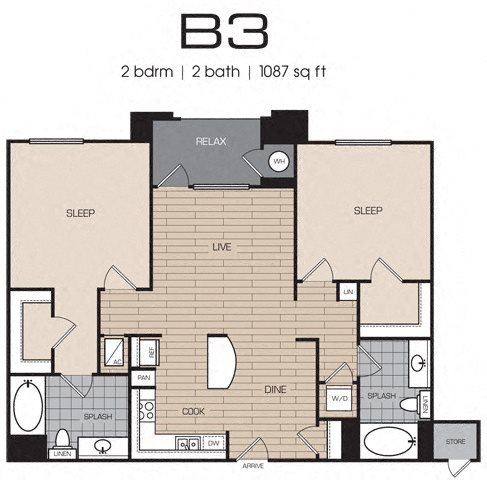 2 Bedrm 2 Bath 1087 2 Bedroom 2 Bath Floor Plan 2 Bedrm 2 Bath 1087 2 Bed 2 Bath