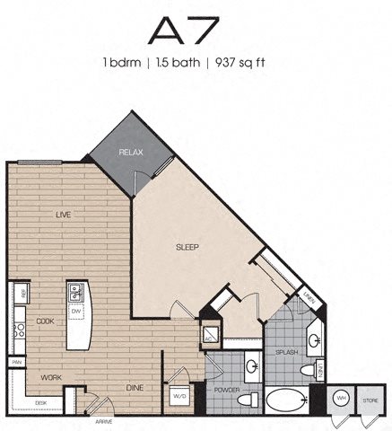 1 Bedrm 1 Bath 937 1 Bedroom 1 Bath Floor Plan 1 Bedrm 1 Bath 937 1 Bed 1 Bath