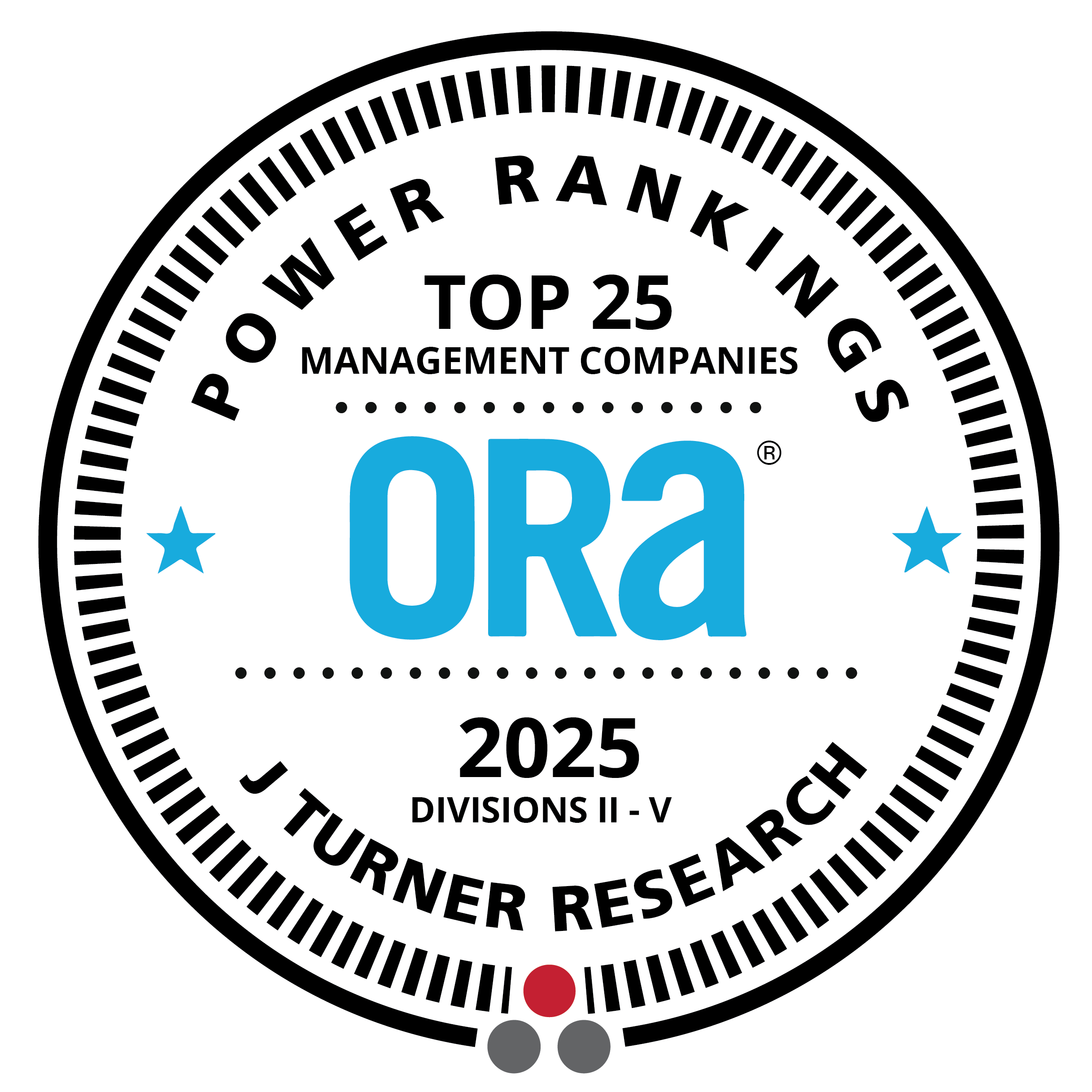 A circular emblem signifying the top 25 management companies according to the J Turner Research.