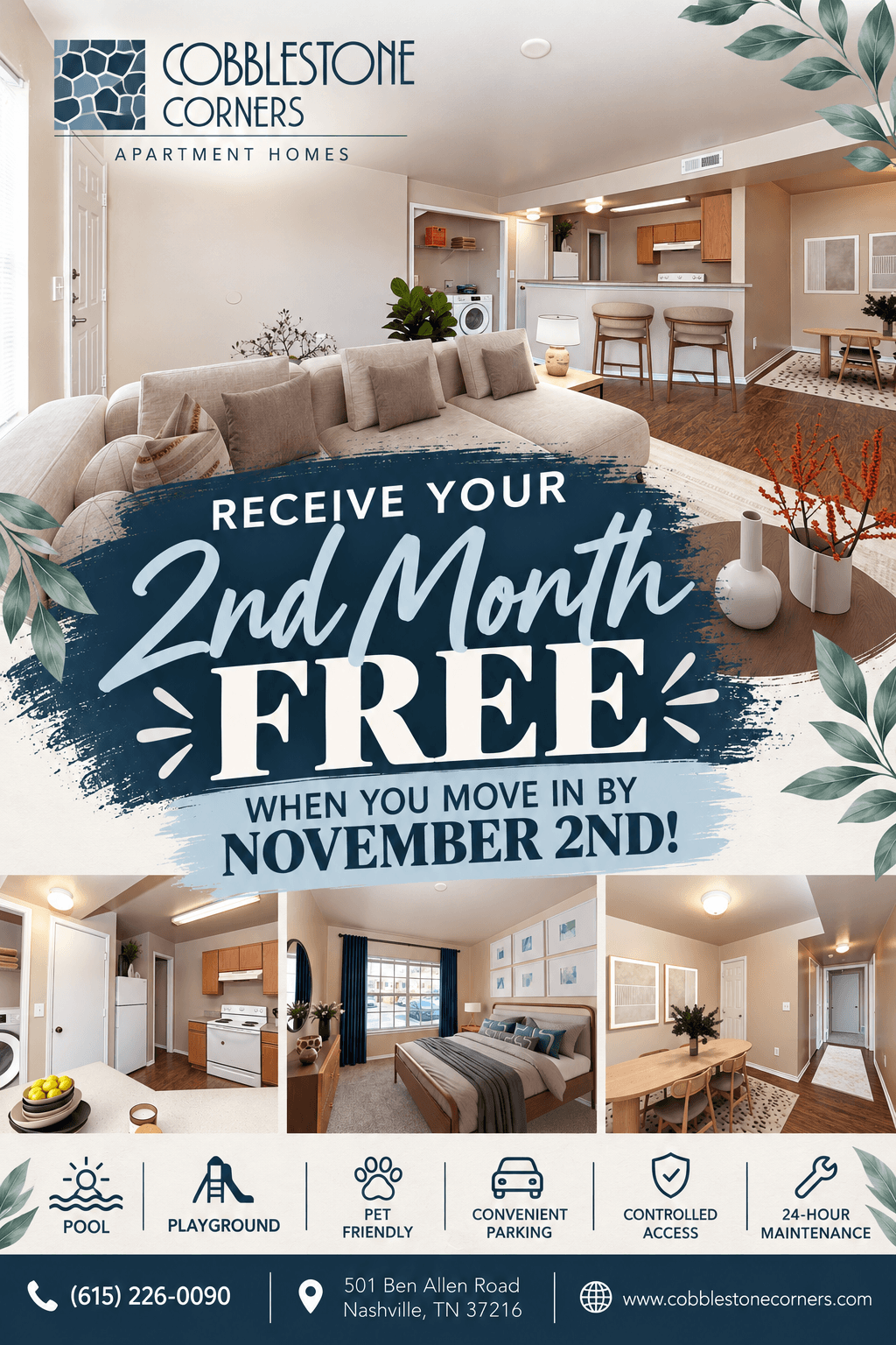 Cobblestone Corners Free Month Offer