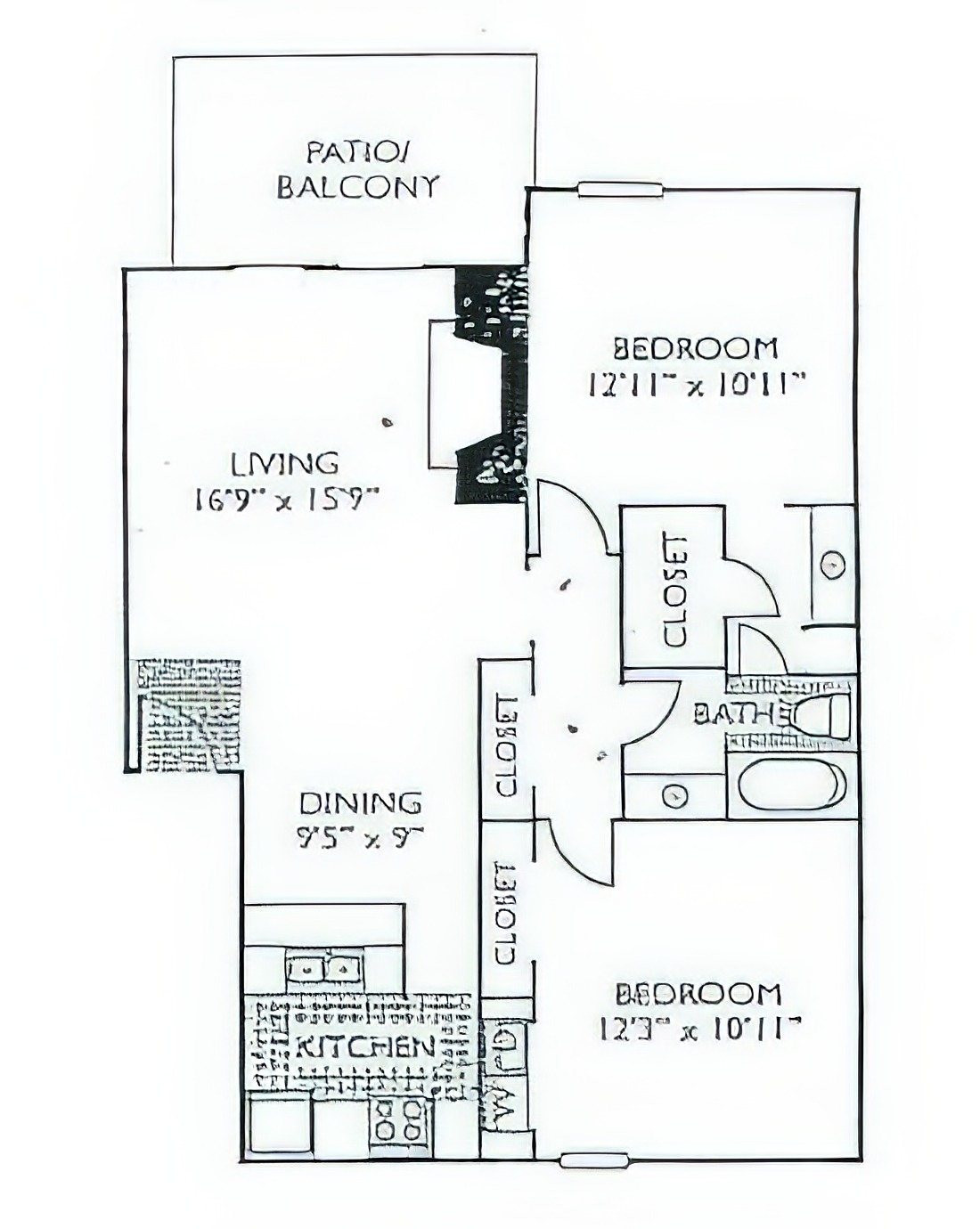 Floor plan layout diagram for 2x1 Flat Large