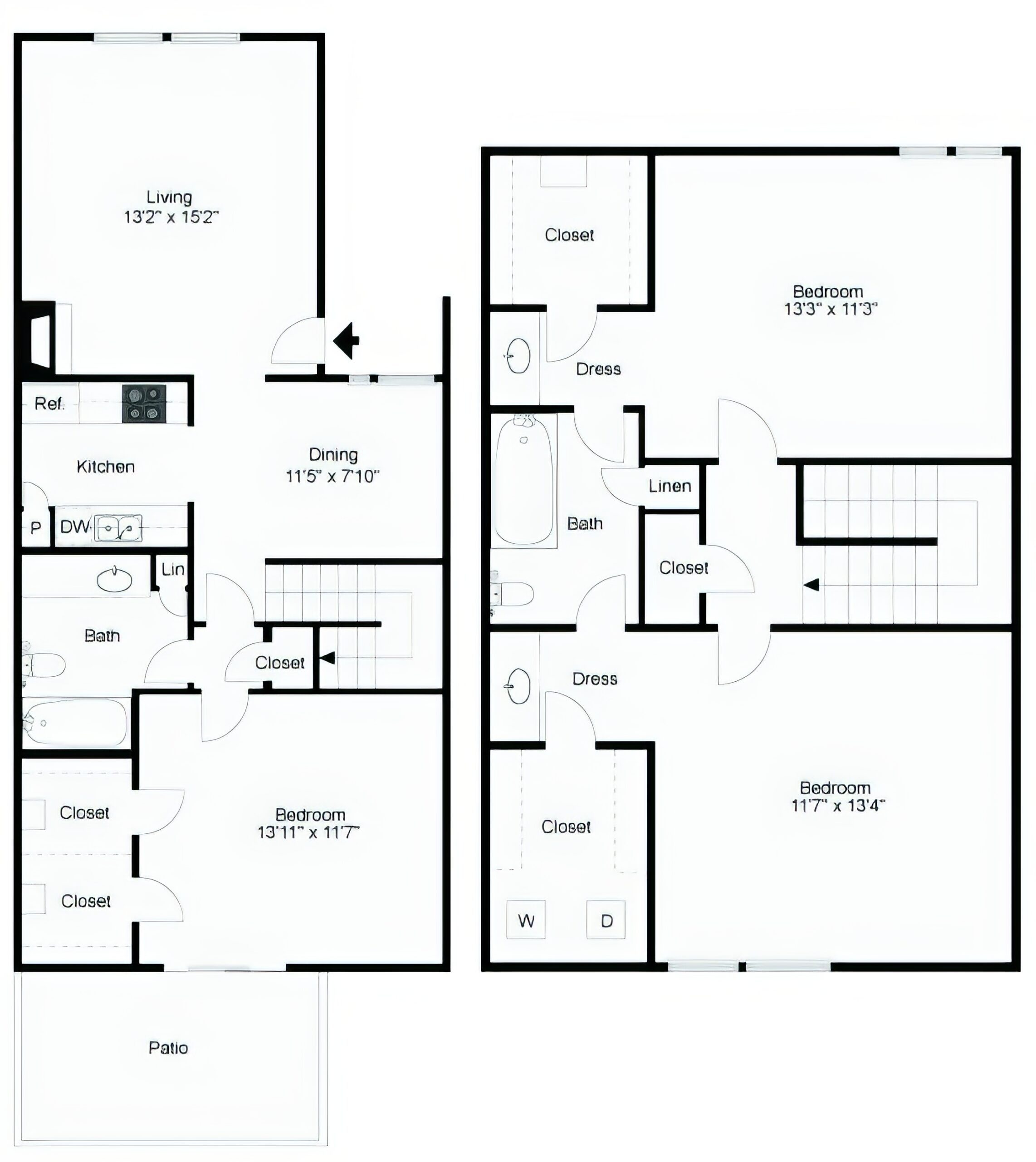 Floor plan layout diagram for 3x2 TH