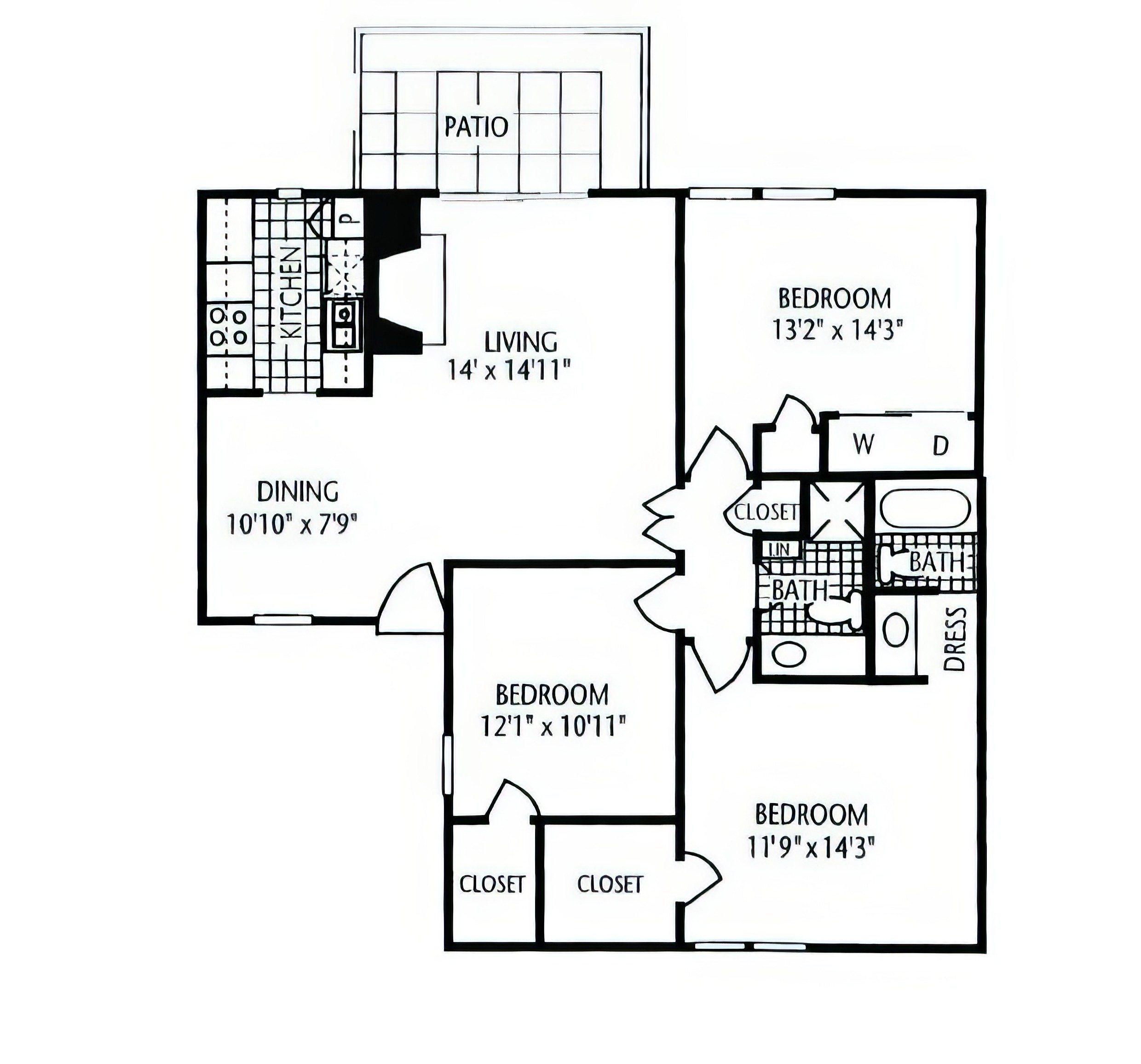 Floor plan layout diagram for 3X2 Flat