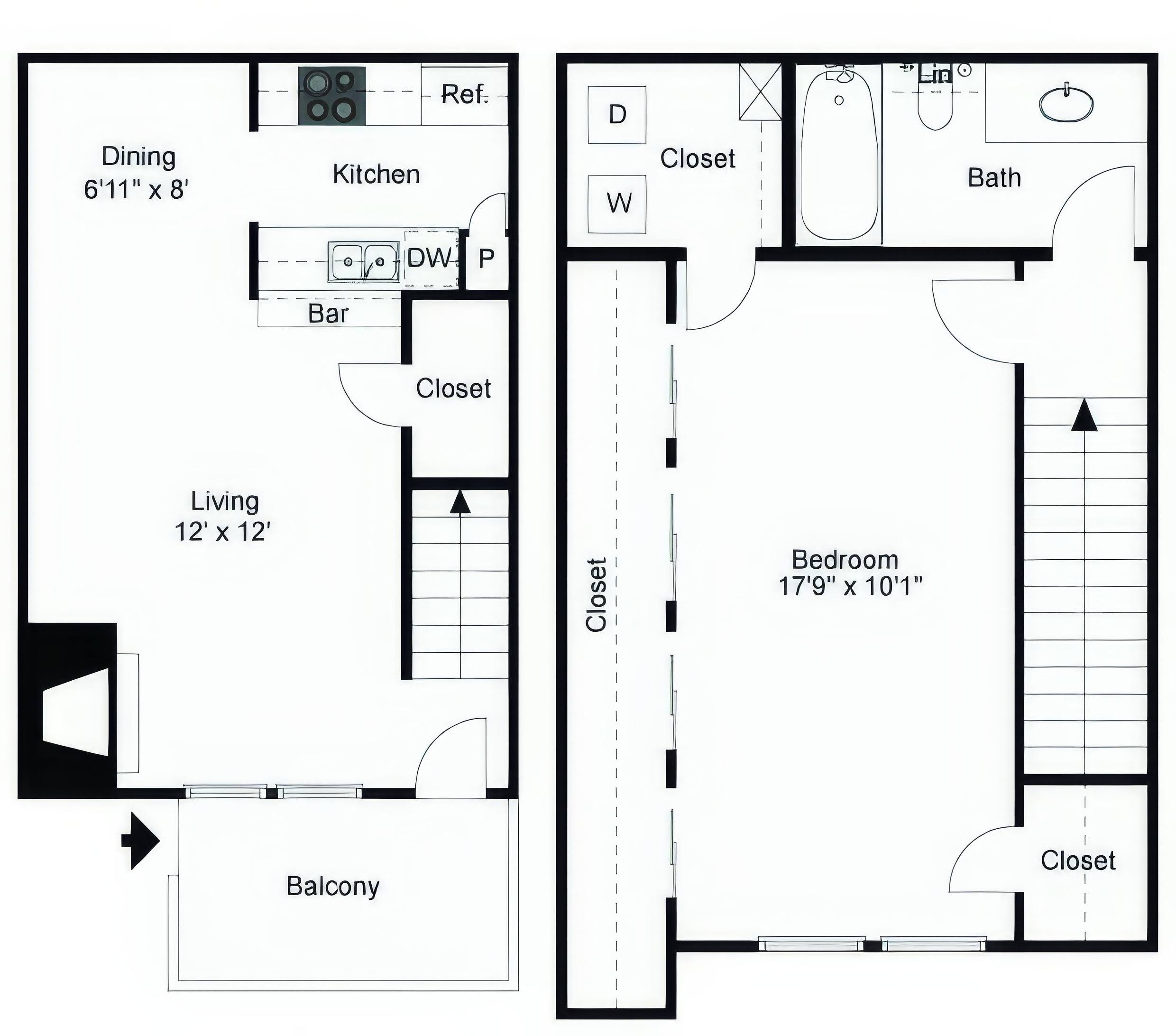 Floor plan layout diagram for 1x1 std