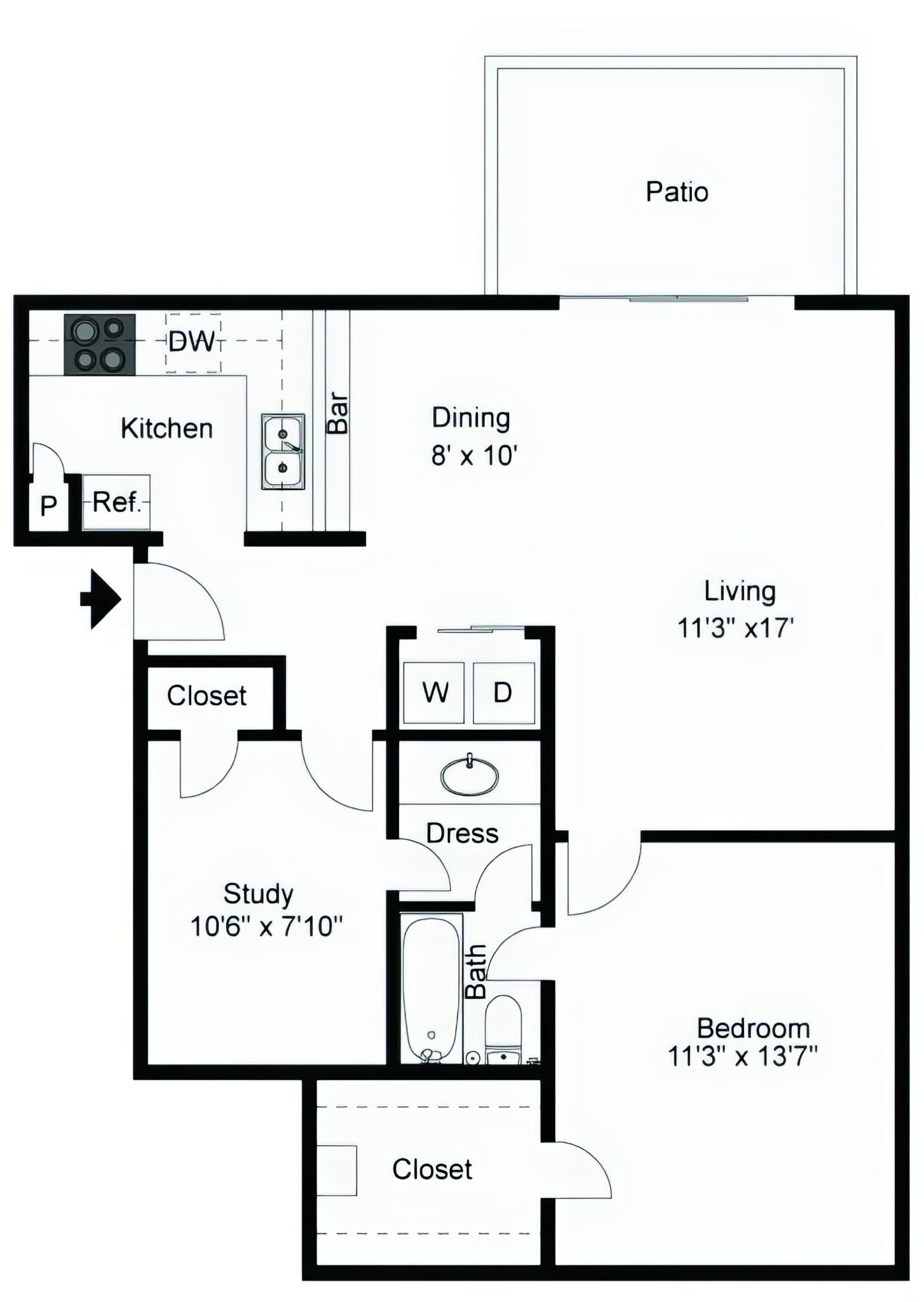 Floor plan layout diagram for 1X1 SD