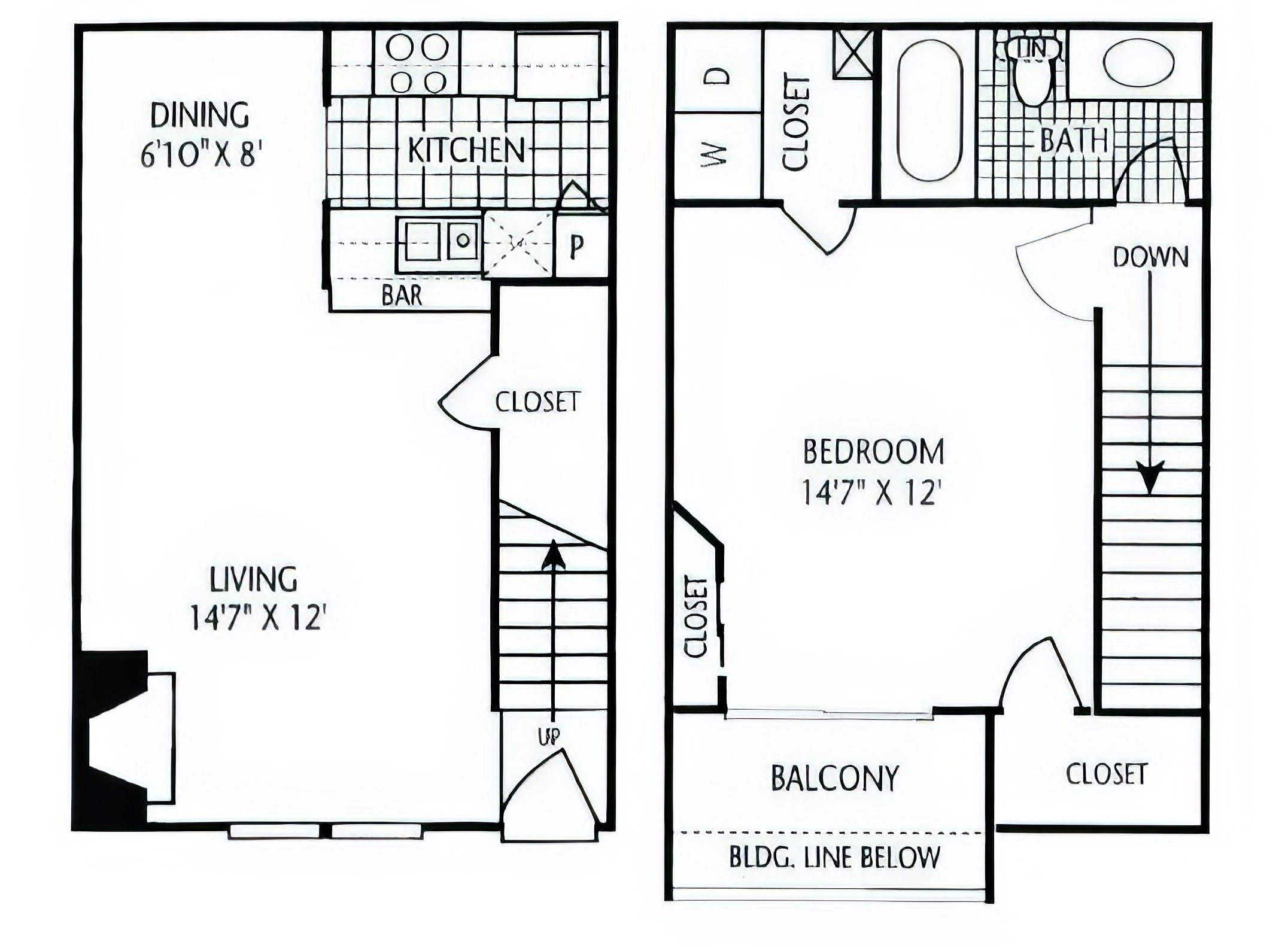 Floor plan layout diagram for 1x1Thfp