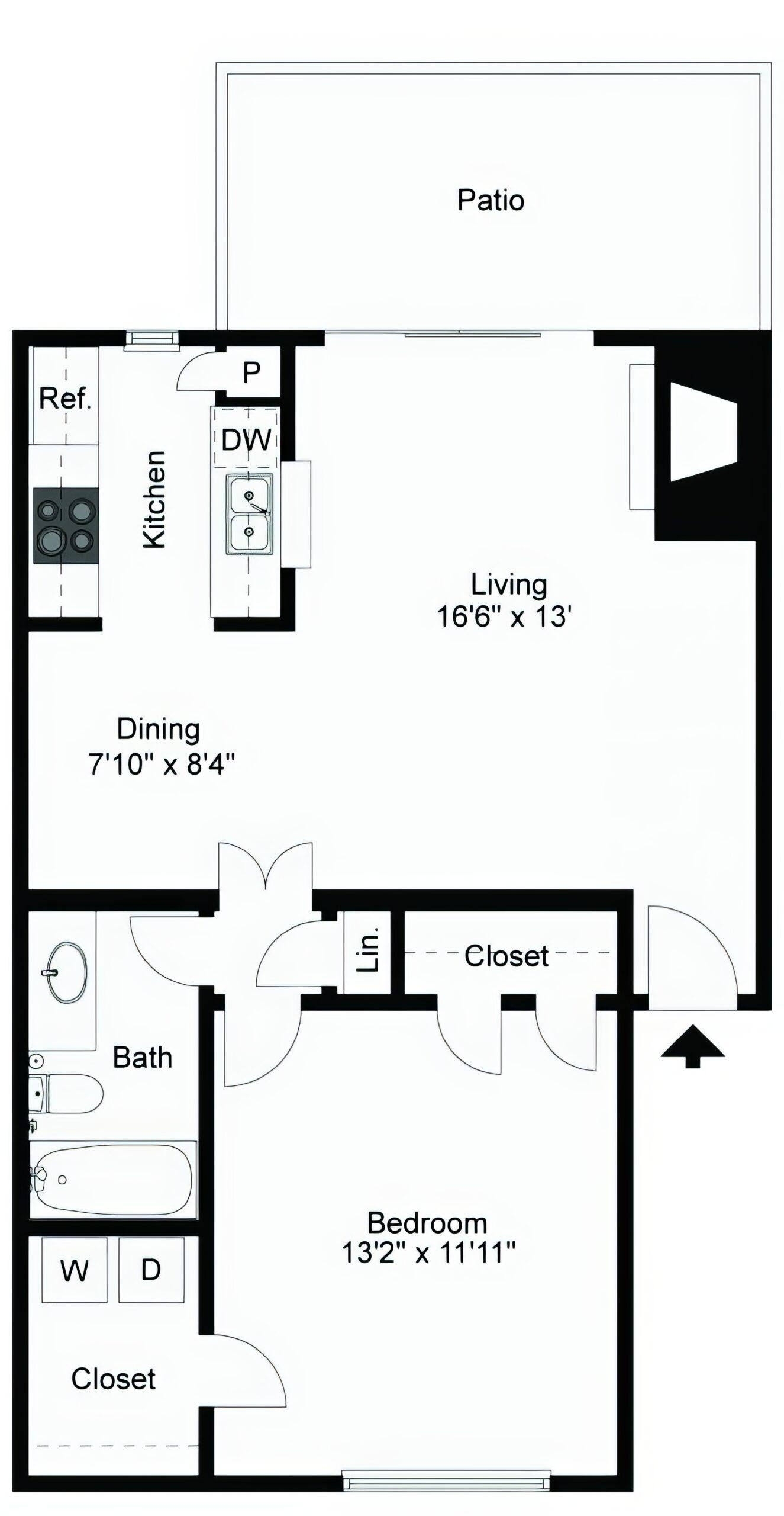 Floor plan layout diagram for 1X1 SM