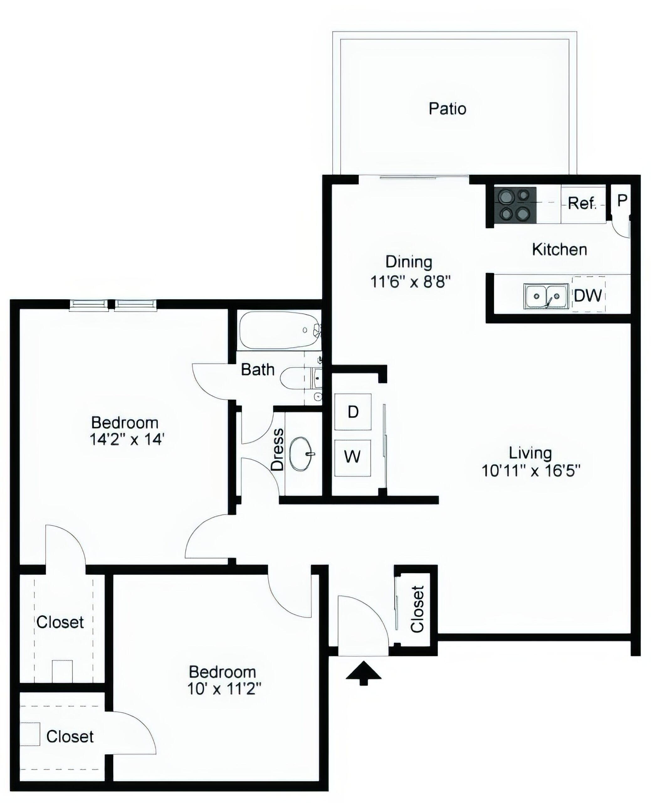 Floor plan layout diagram for 2X1 Flat