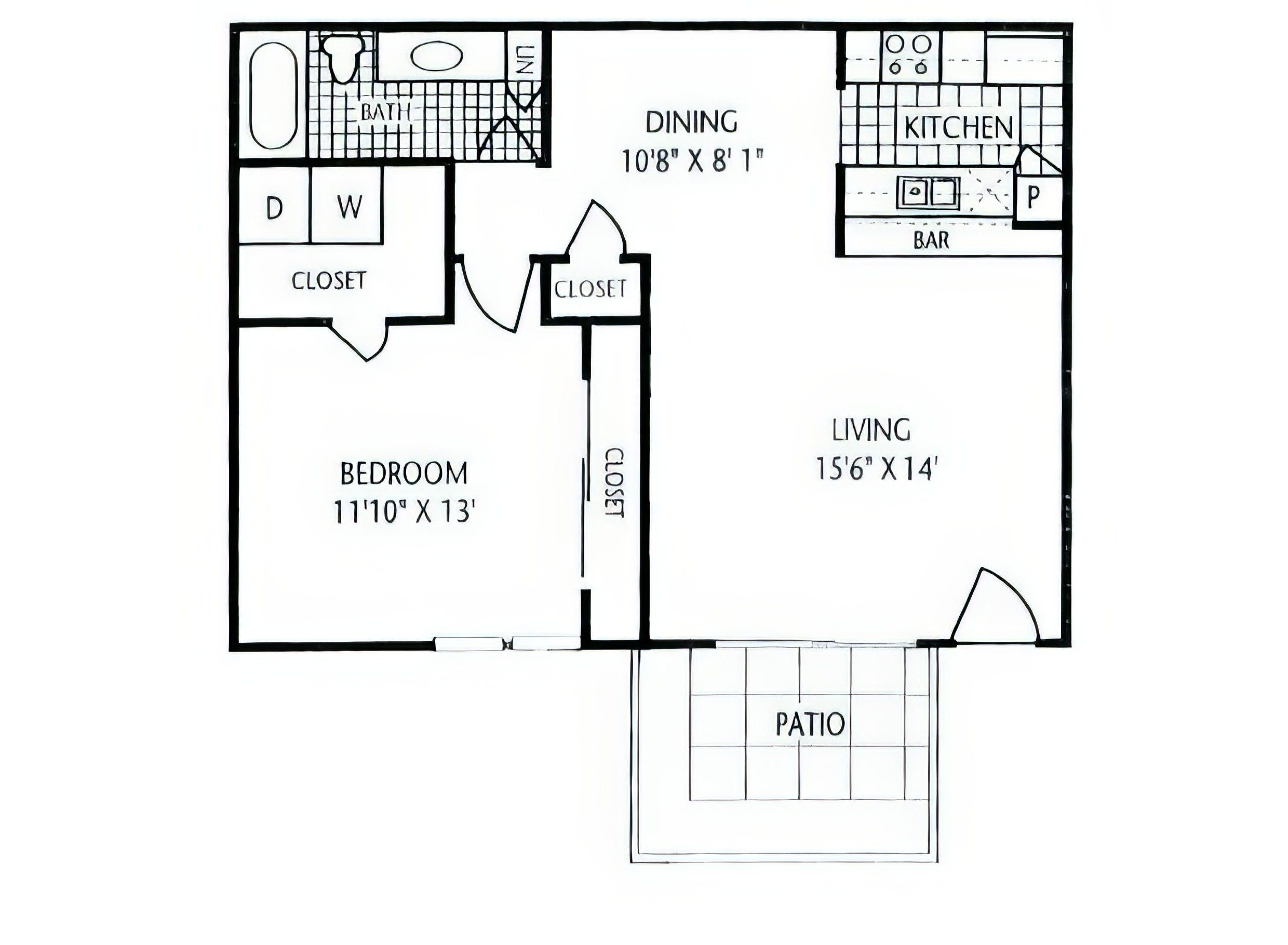 Floor plan layout diagram for 1X1 Flat