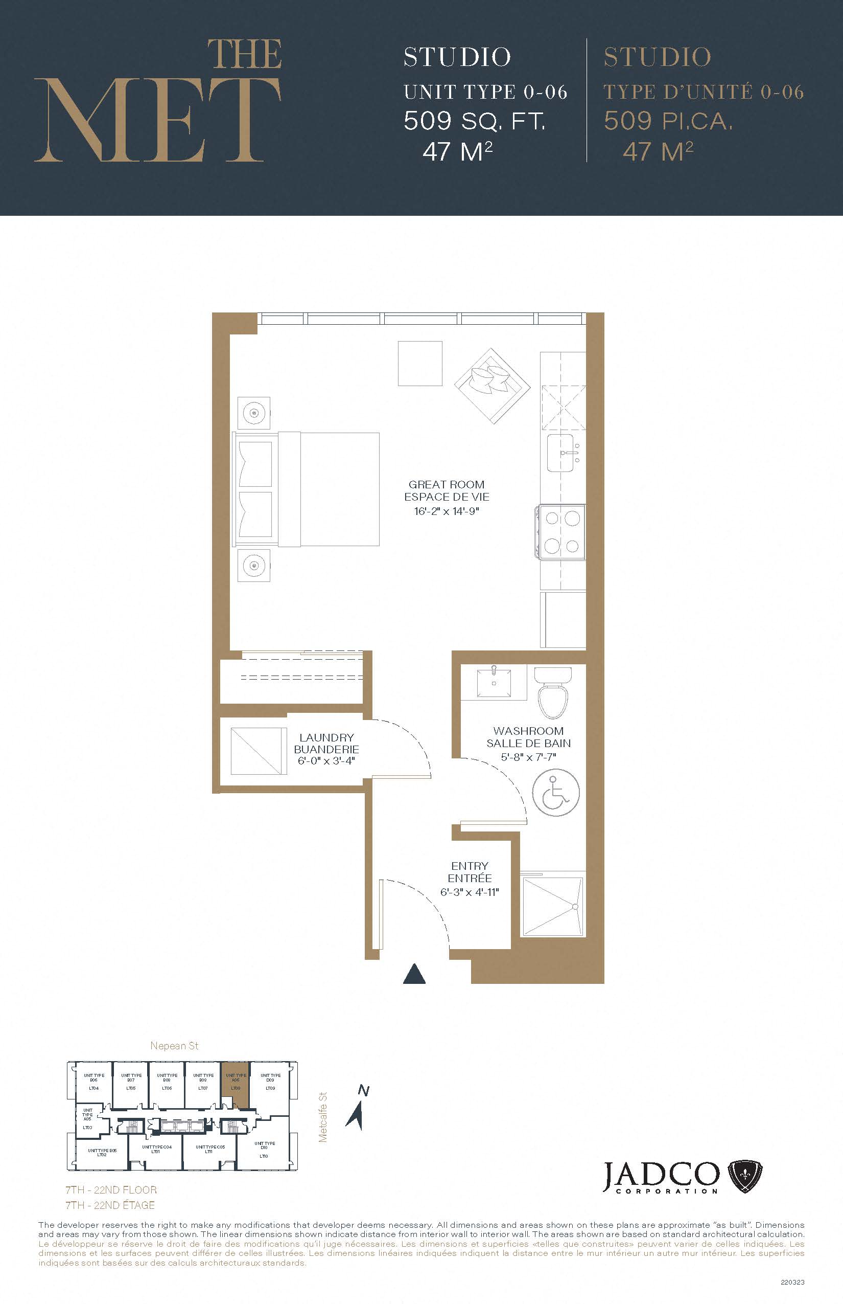 The Met Luxury Rentals Floorplan - Ottawa studio rental