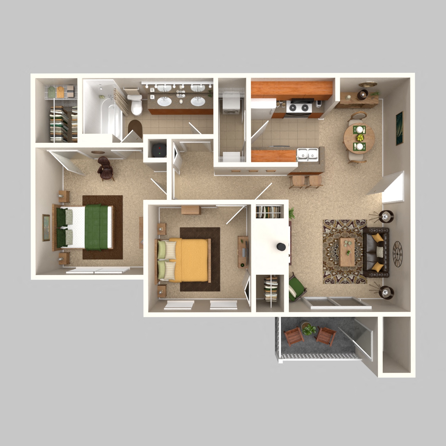 Two Bed, One Bath floorplan
