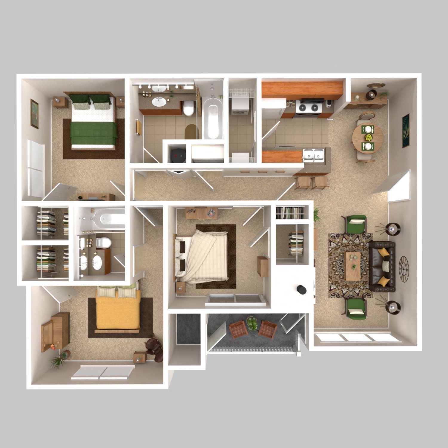 Three Bed, Two Bath floorplan