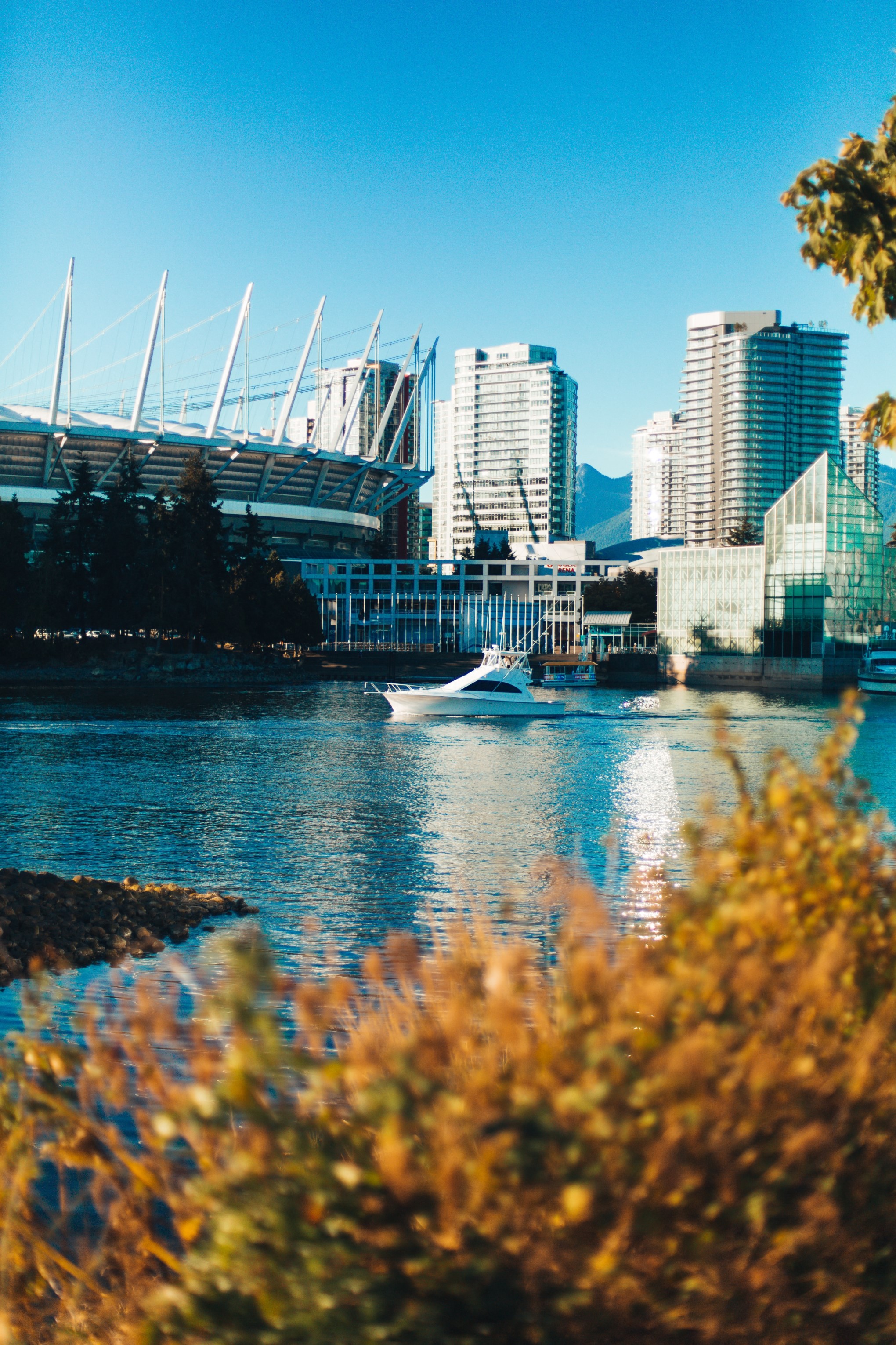 View of Vancouver stadium from across some water