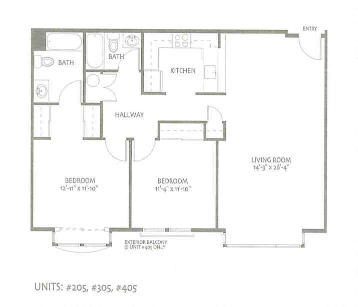 Floor Plan Units 205, 305. 405