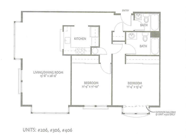 Floor Plan Units 206, 306, 406
