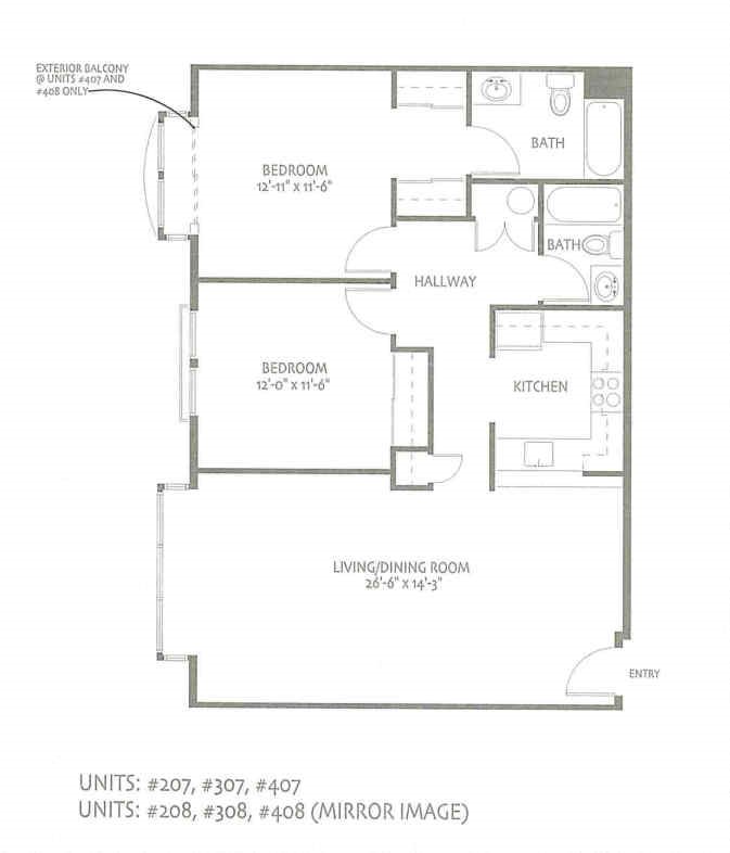 Floor Plan Units 207, 307, 407, 208, 308, 408