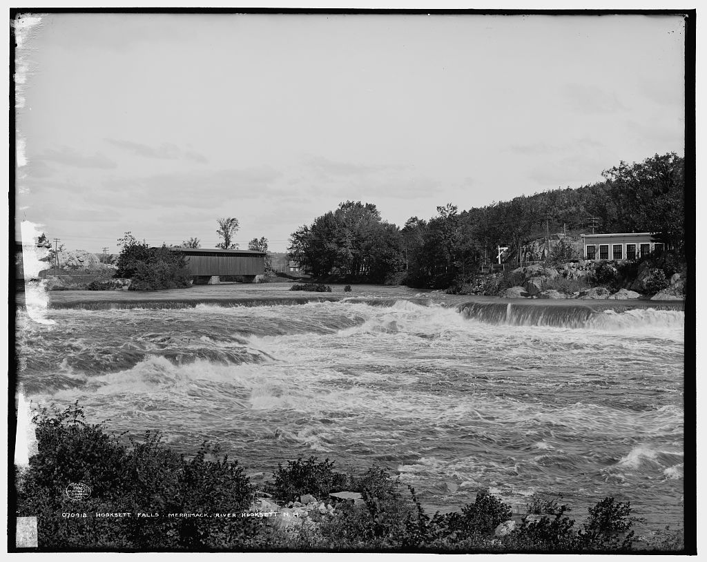 Historic Hooksett Falls along the Merrimack River in Hooksett, New Hampshire