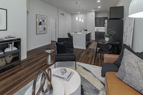 Living Room Featuring Harwood Style Flooring