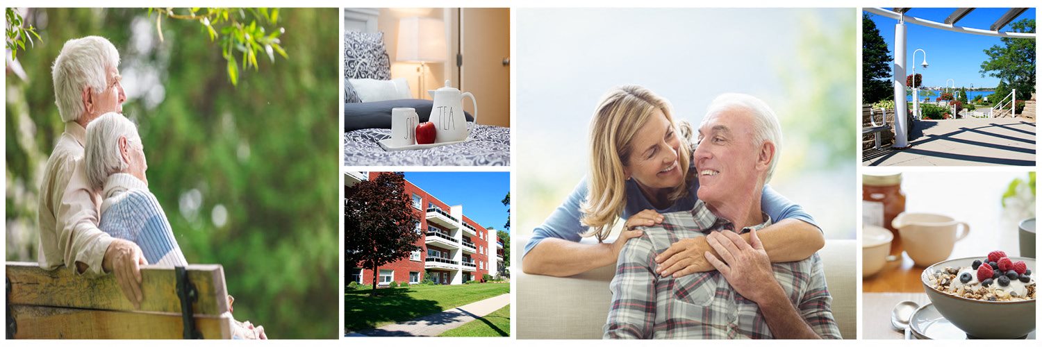 collage of stock and exterior images at Miller Apartments