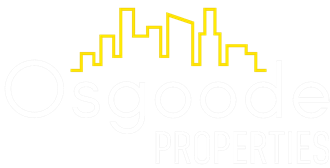 a white and yellow logo on a black background