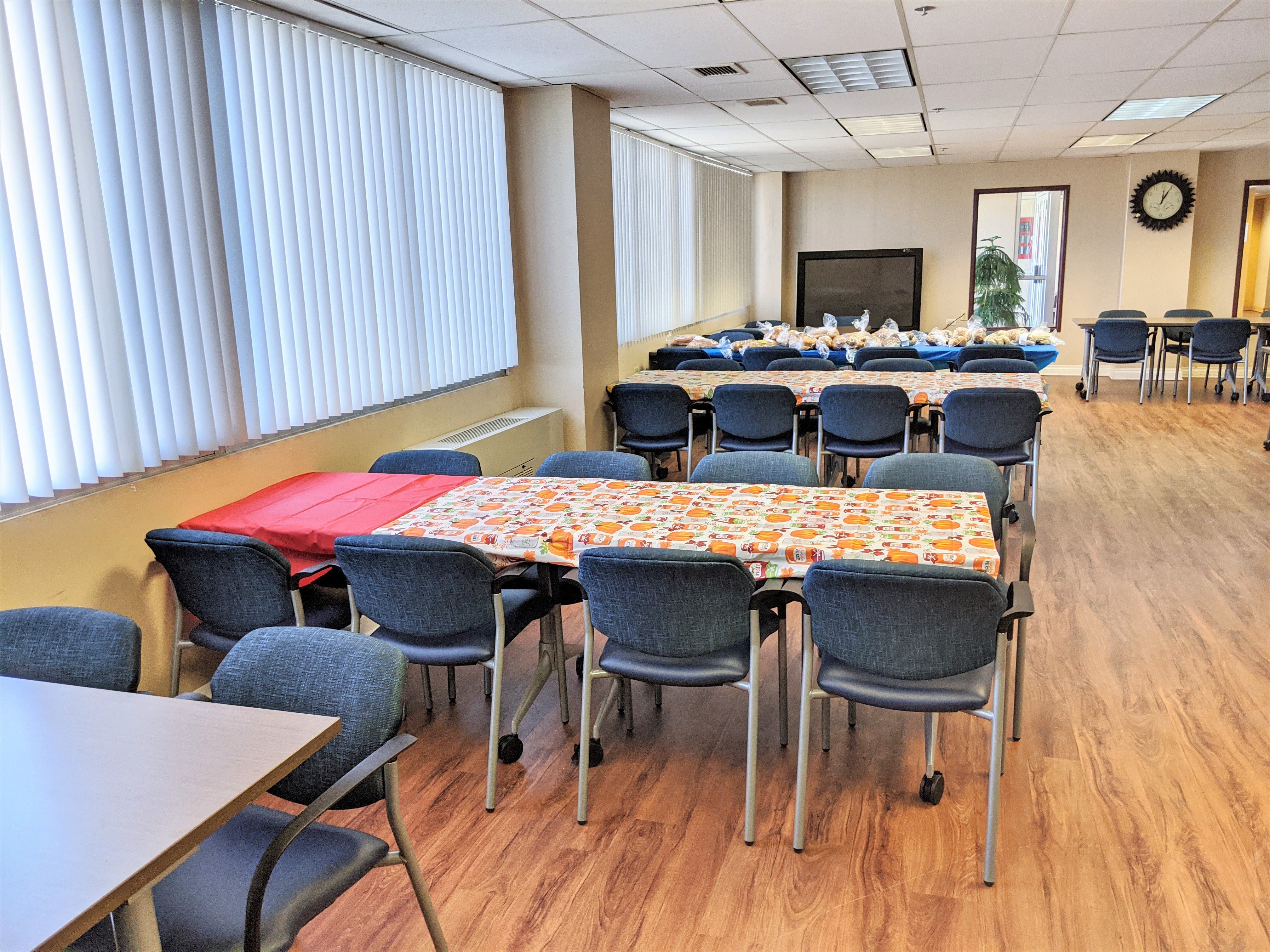 Community room with tables and chairs