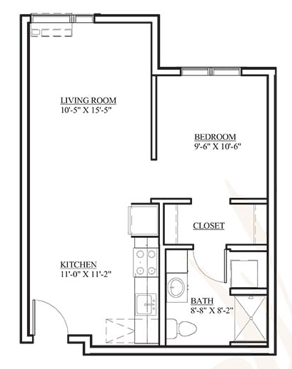 1 Bedroom 1 Bathroom Floor Plan A 1 Bedroom 1 Bathroom Floor Plan A at The Lofts by Cogir Senior Living, Washington