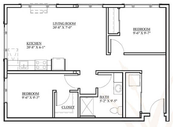 2 bedroom 1 bathroom Floor Plan 2 bedroom 1 bathroom Floor Plan at The Lofts by Cogir Senior Living, Washington, 98662