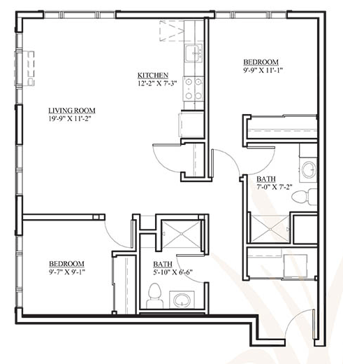 2 Bed 2 Bath Floor Plan 2 Bed 2 Bath Floor Plan at The Lofts by Cogir Senior Living, Vancouver, WA, 98662
