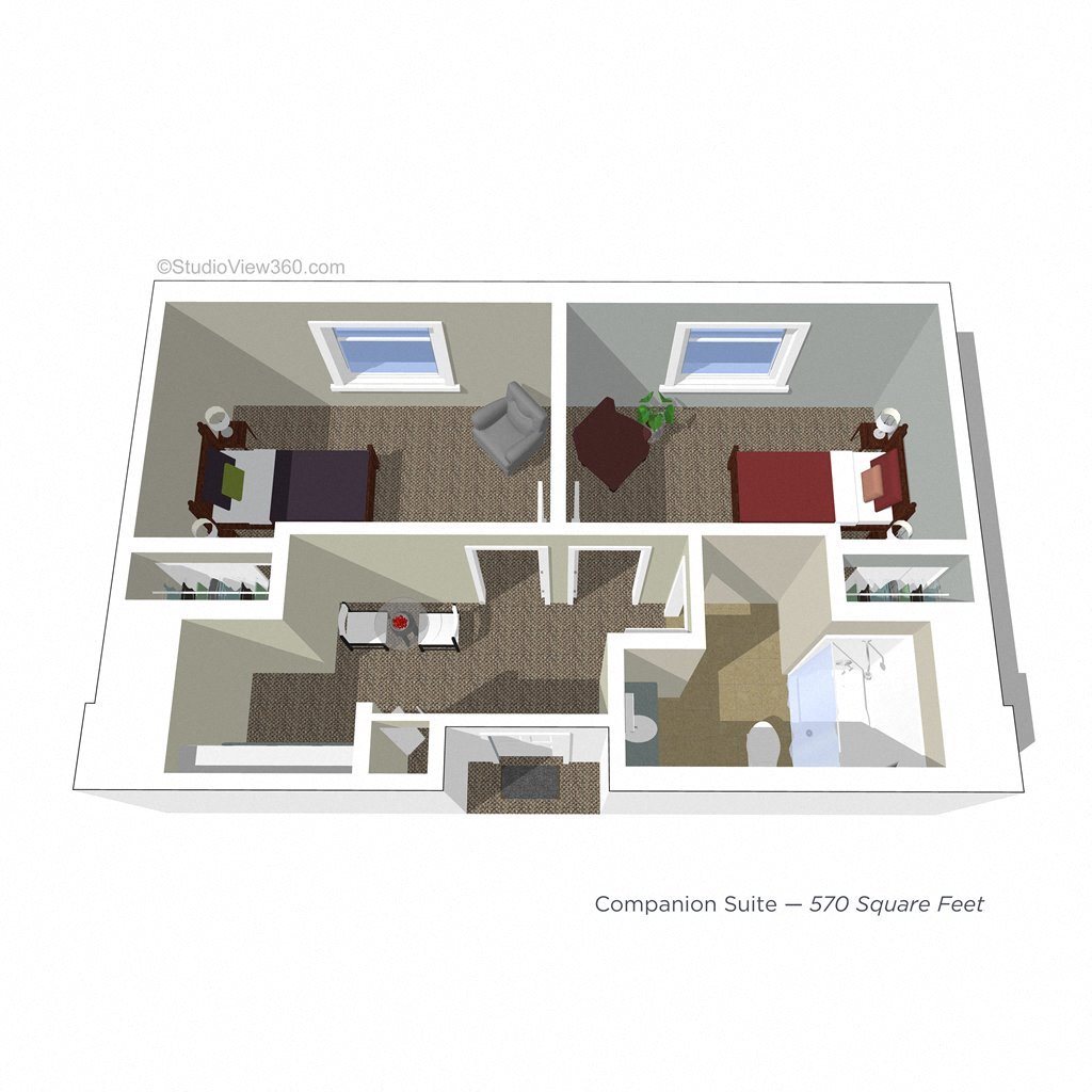 2 Bedroom 1 Bath Floor Plan 2 Bedroom 1 Bath Floor Plan at Cogir of Northgate Memory Care, Seattle, WA