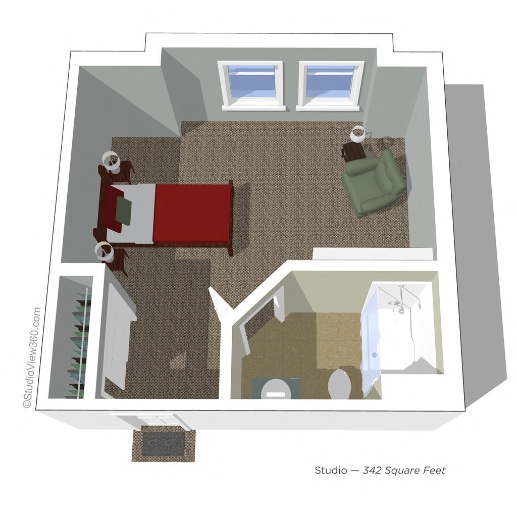 Studio Floor Plan Studio Floor Plan at Cogir of Northgate Memory Care, Seattle, Washington