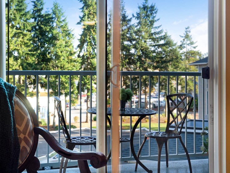 Private Balcony With Seating at Cogir of Edmonds Assisted Living and Memory Care, Washington, 98026