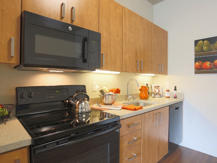 model kitchen at The Lofts by Cogir Senior Living, Vancouver