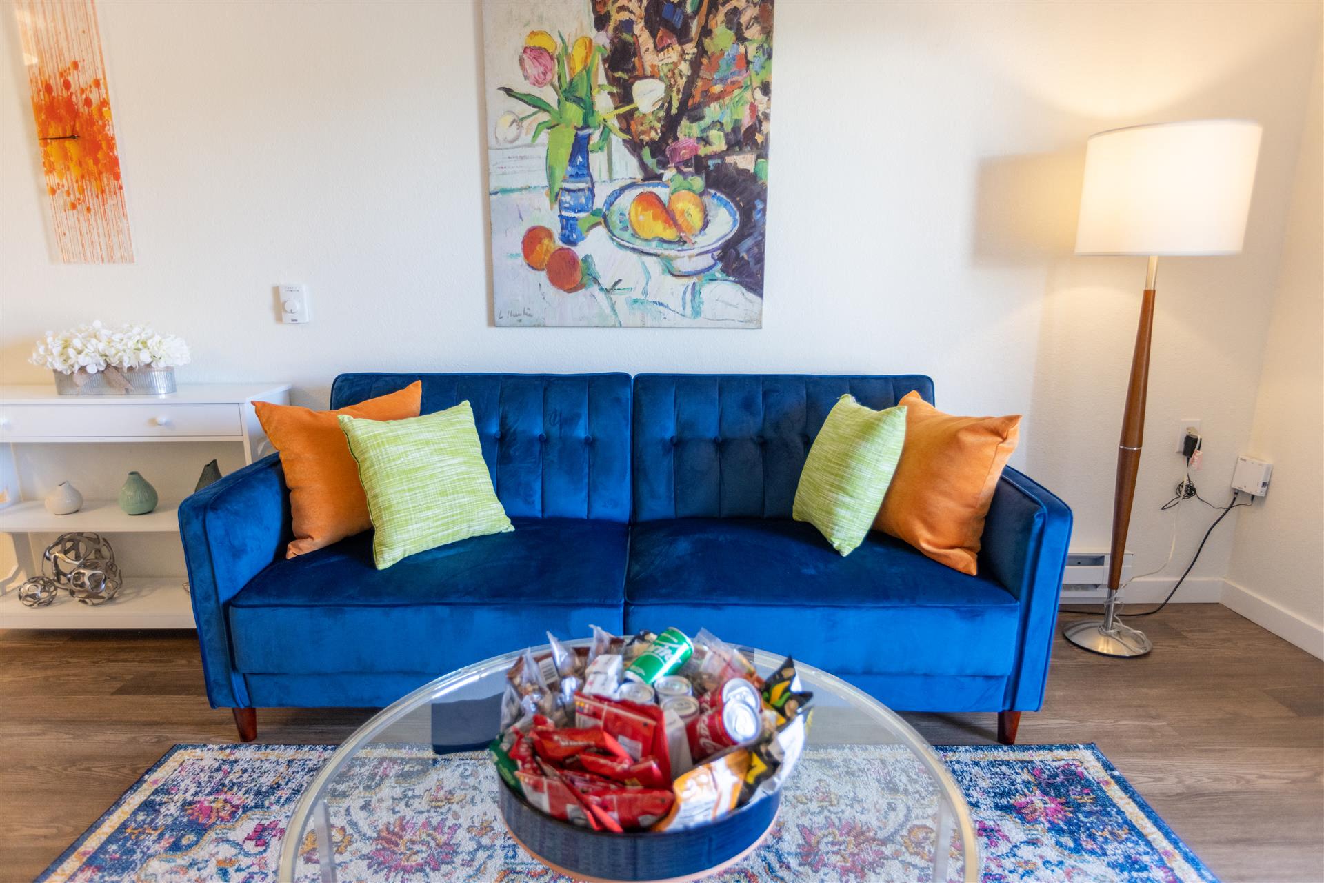 Blue sofa at Cogir of Northgate, Seattle, Washington