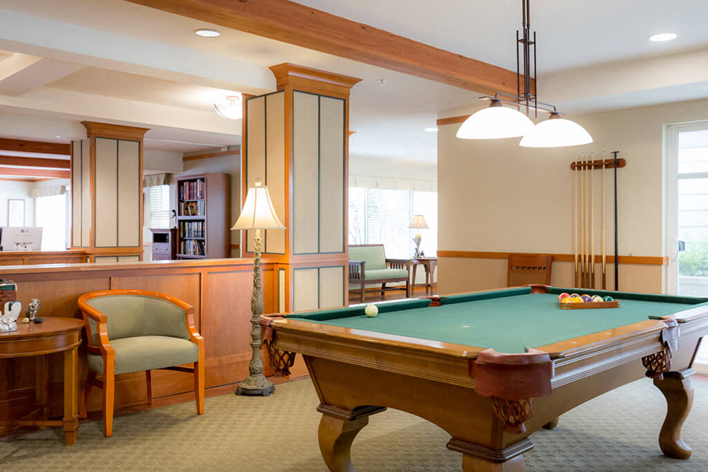 Billiards Table In Clubhouse at Cogir of Queen Anne, Washington
