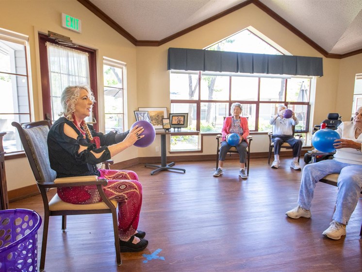 Senior Resident Doing Exercise at Cogir of Sonoma, Sonoma, 95476