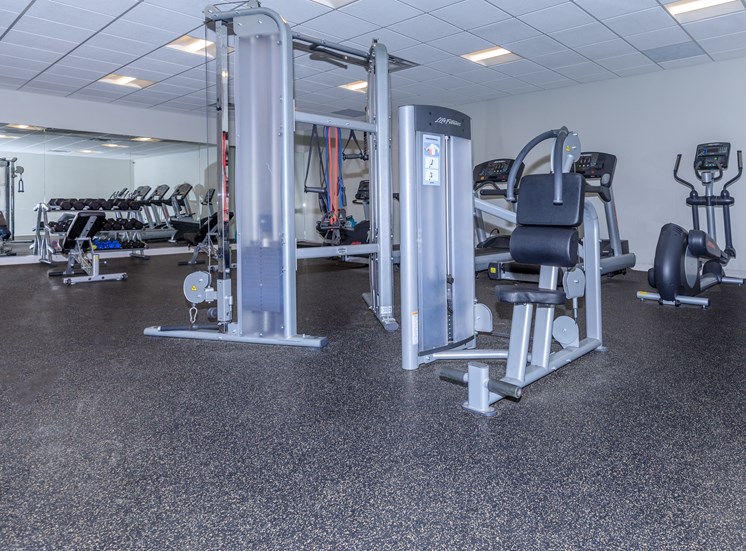 Fitness center with dumbbells