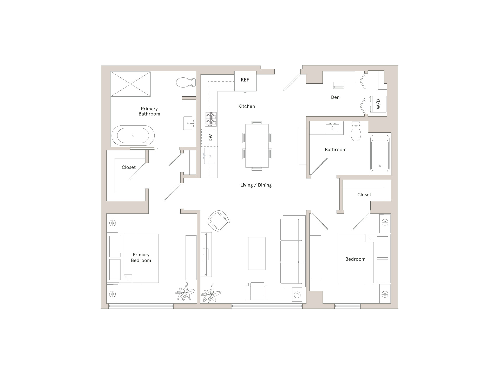 A floor plan of a house with a kitchen, living room, dining room, and multiple bedrooms.