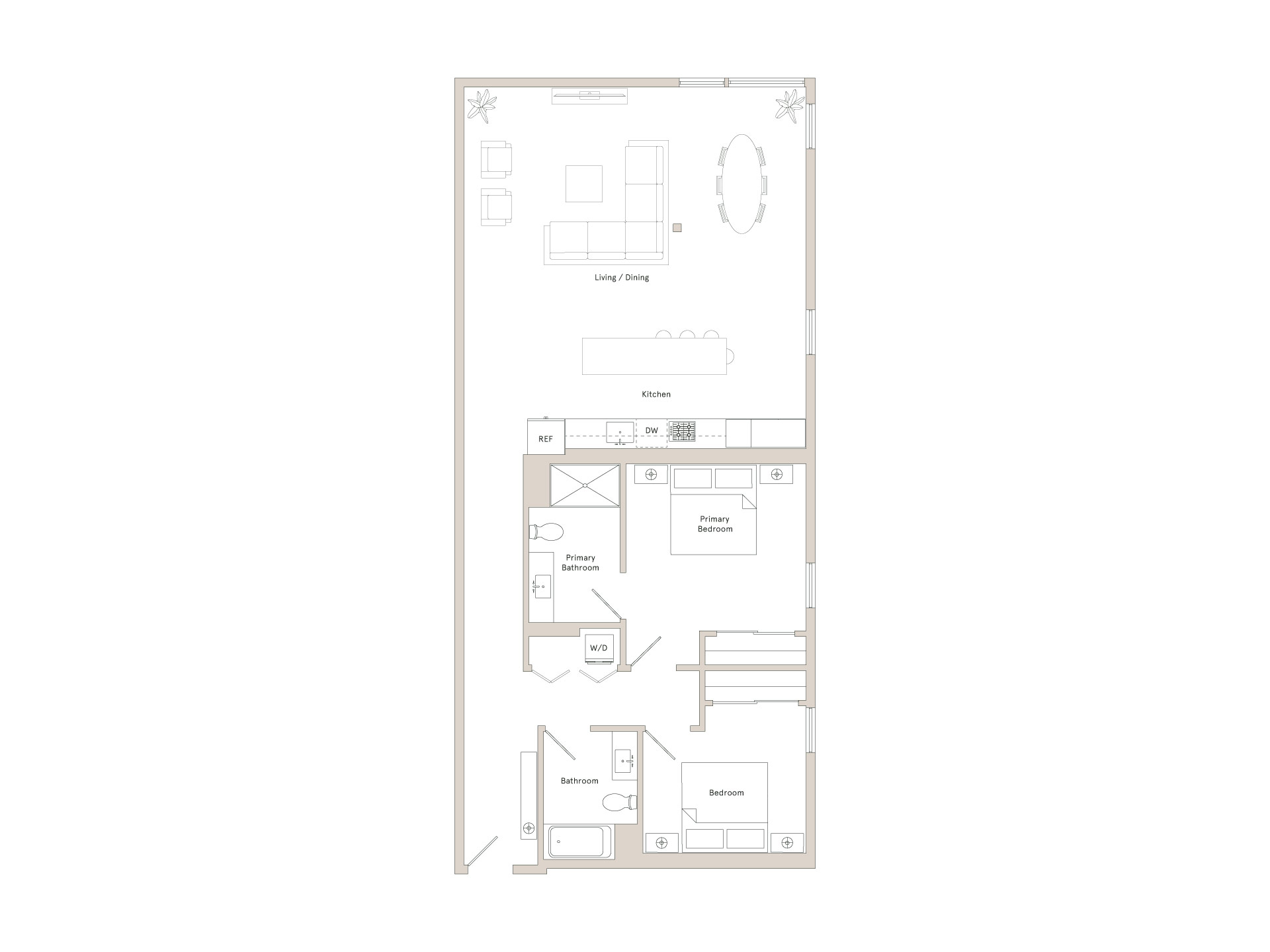 A floor plan of a house with labeled rooms and furniture.
