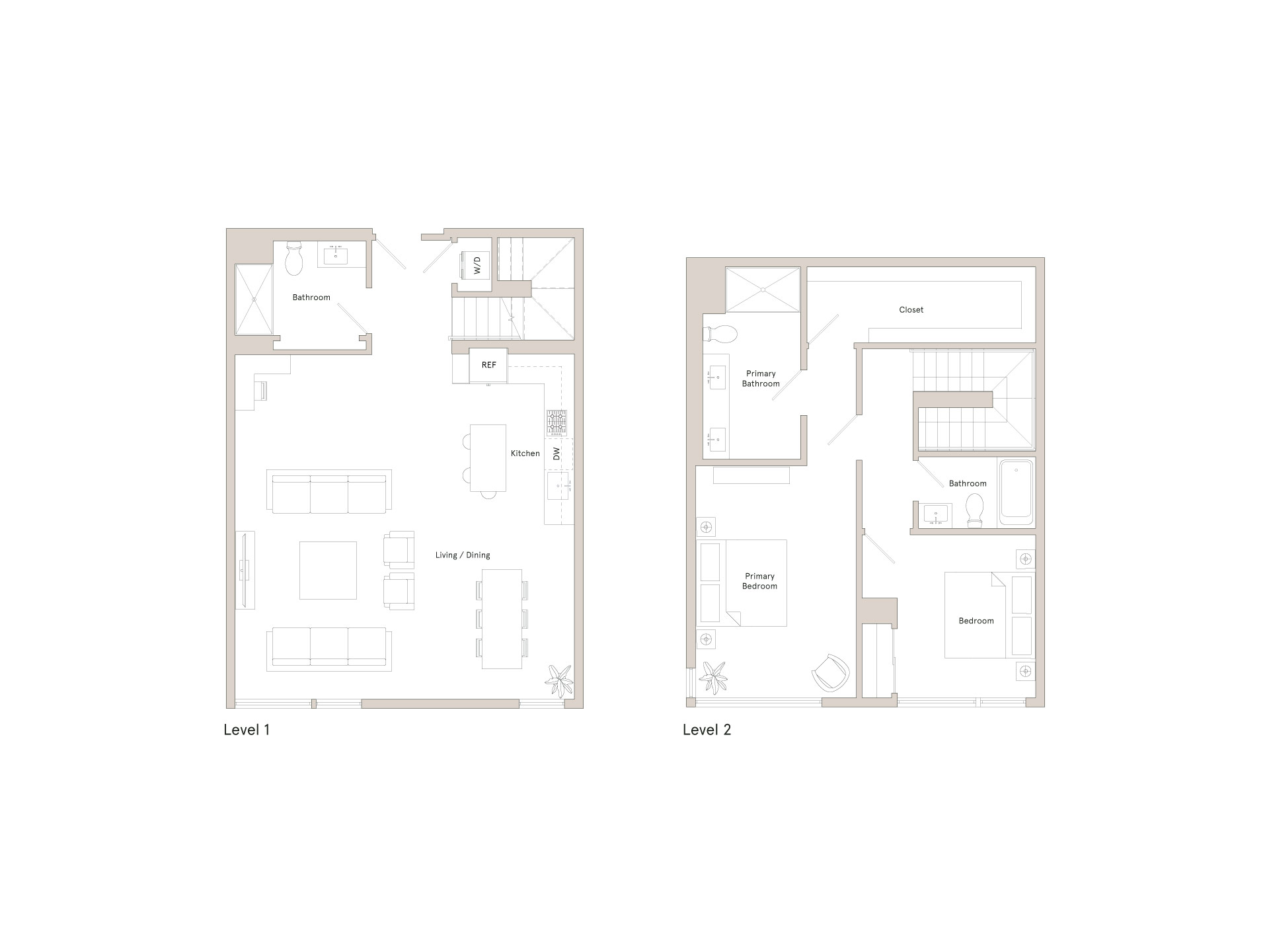 Two floor plans for a house with labeled rooms.