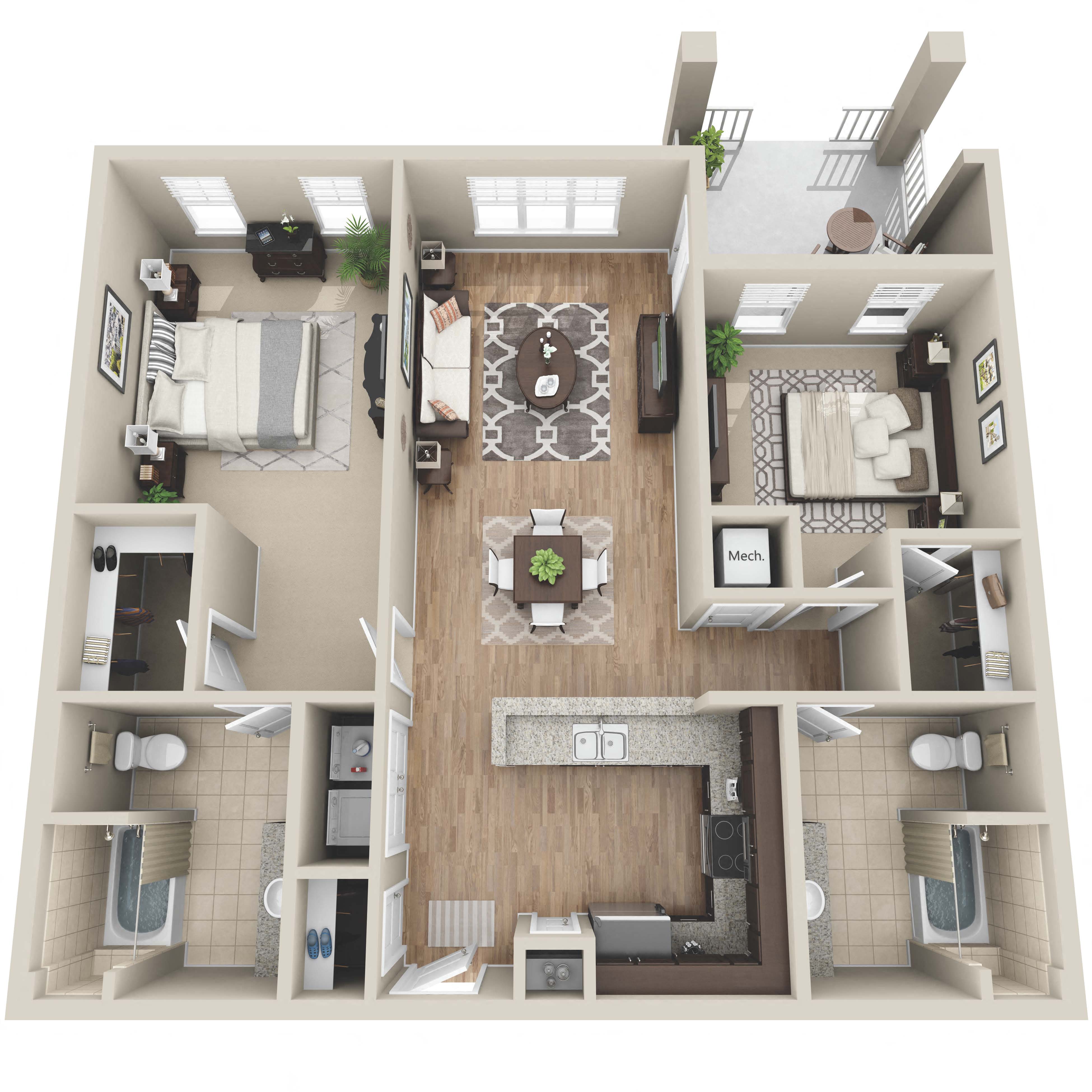 Floor plan layout diagram for 2B