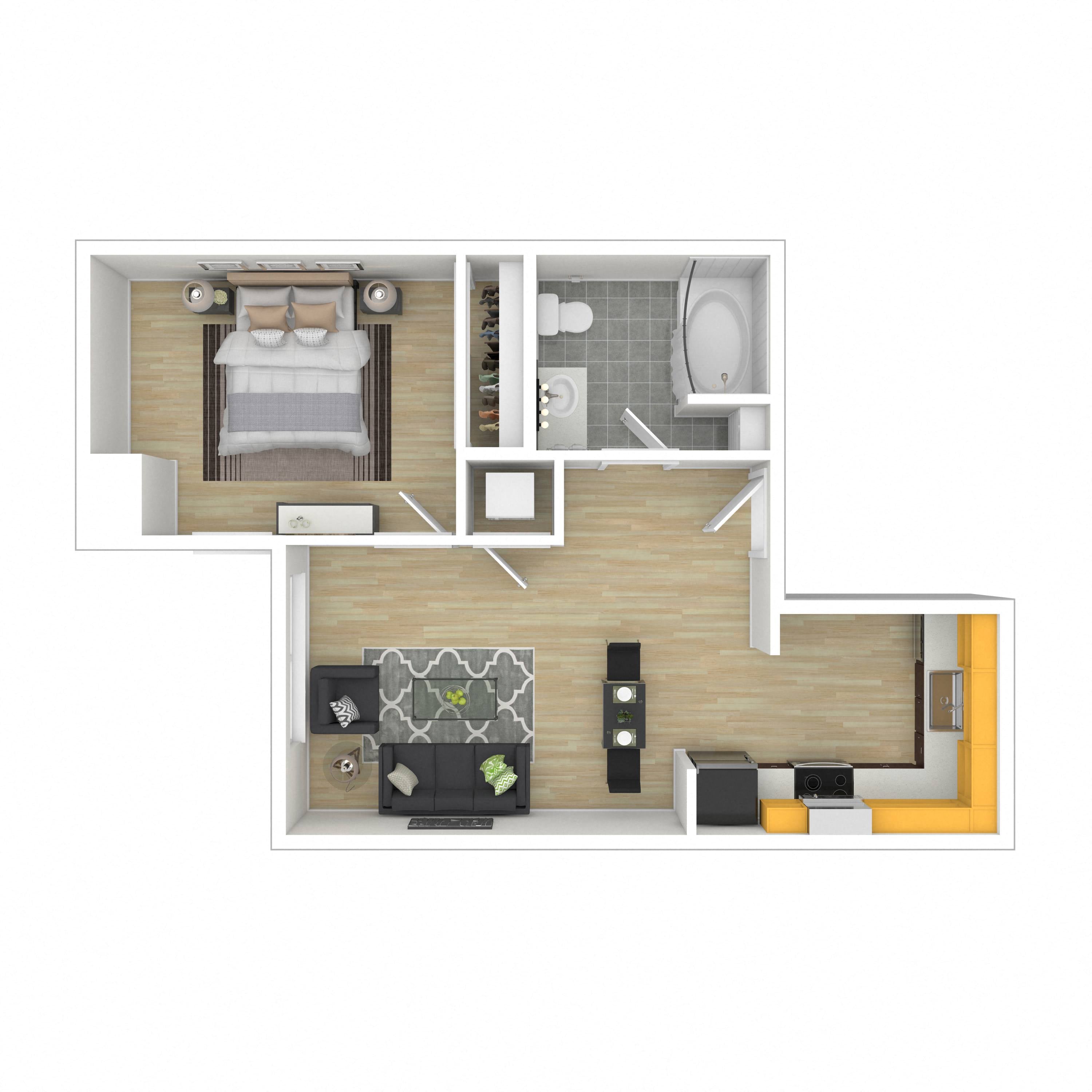 Floor plan layout diagram for 1B-MFTE
