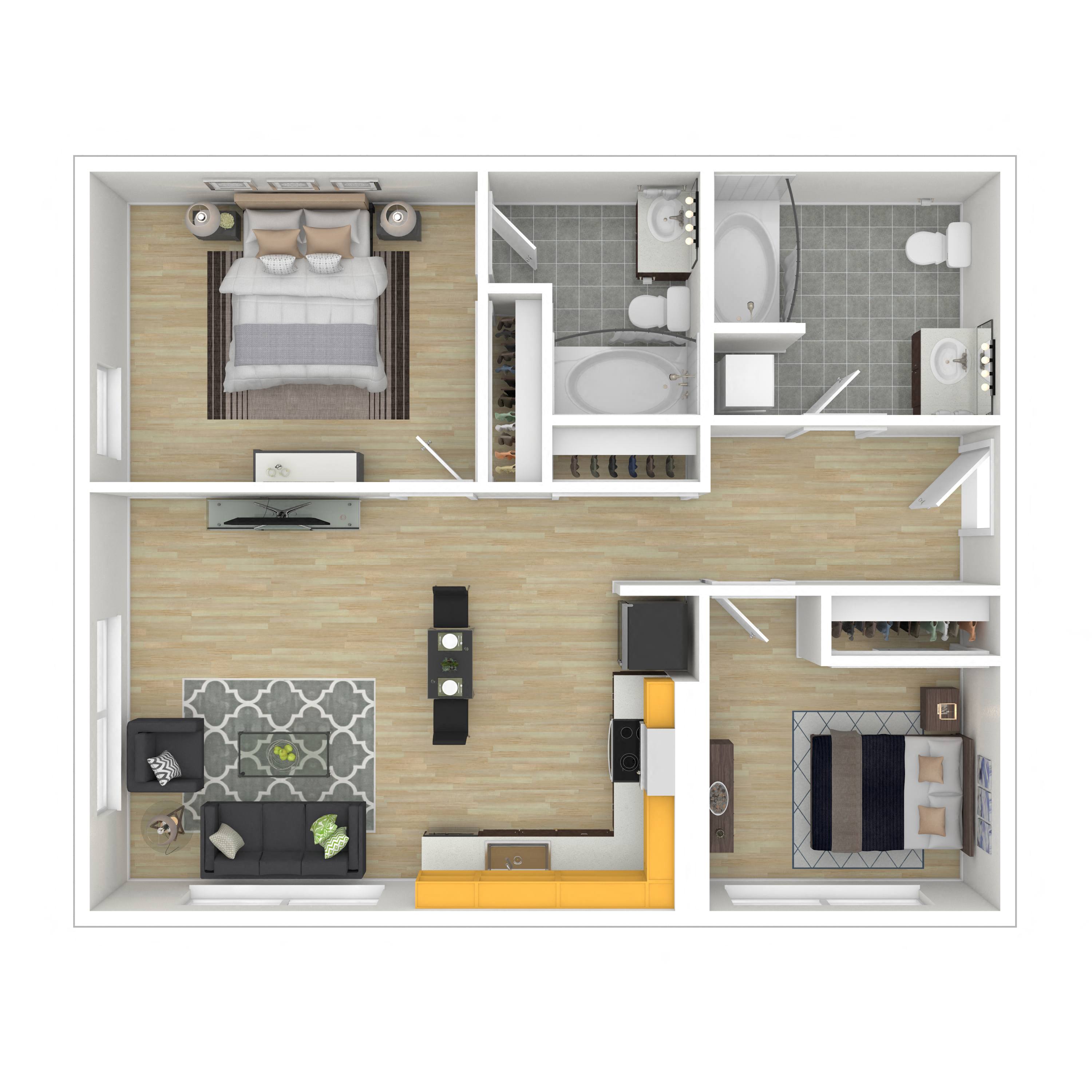 Floor plan layout diagram for 2B