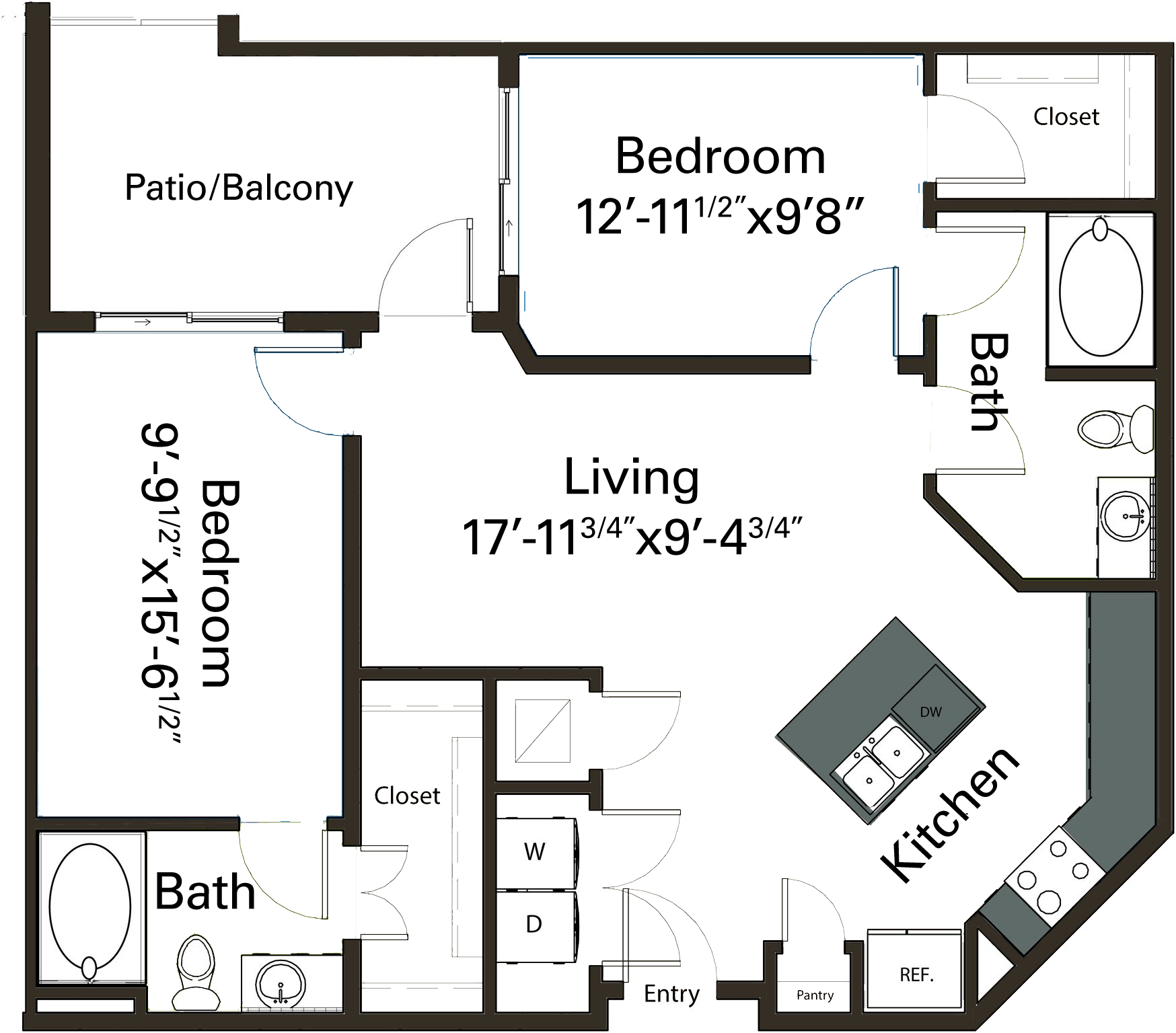 Floor plan layout diagram for 2B